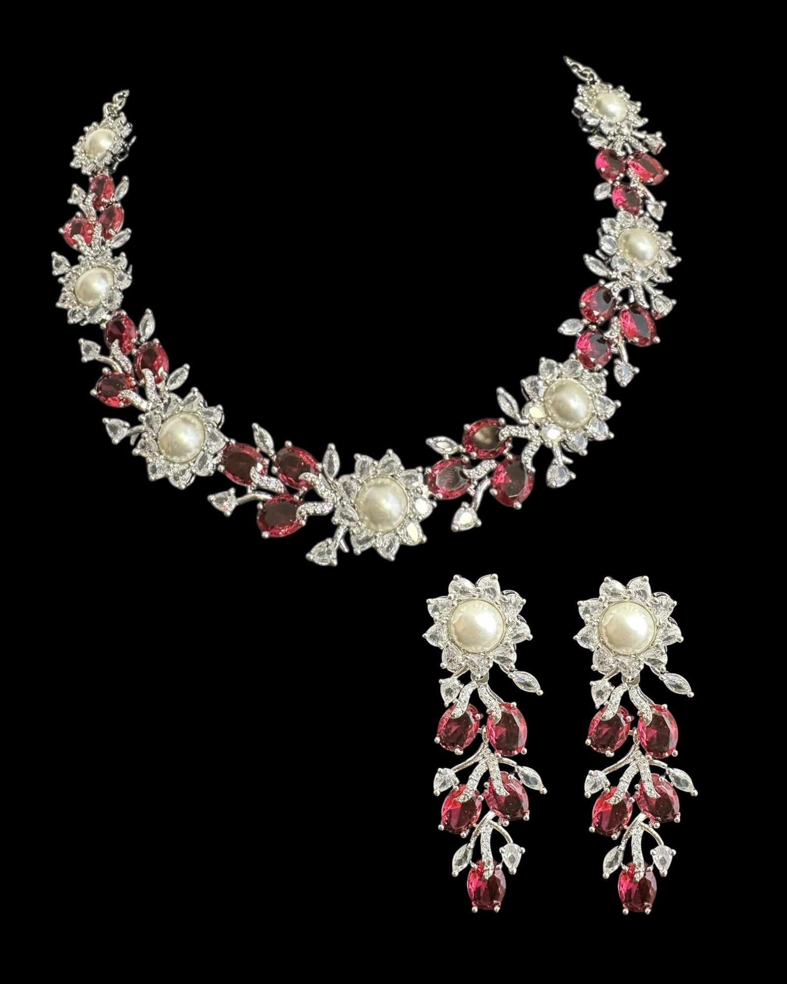 DNS137R silver plated necklace set - Ruby ( READY TO SHIP )