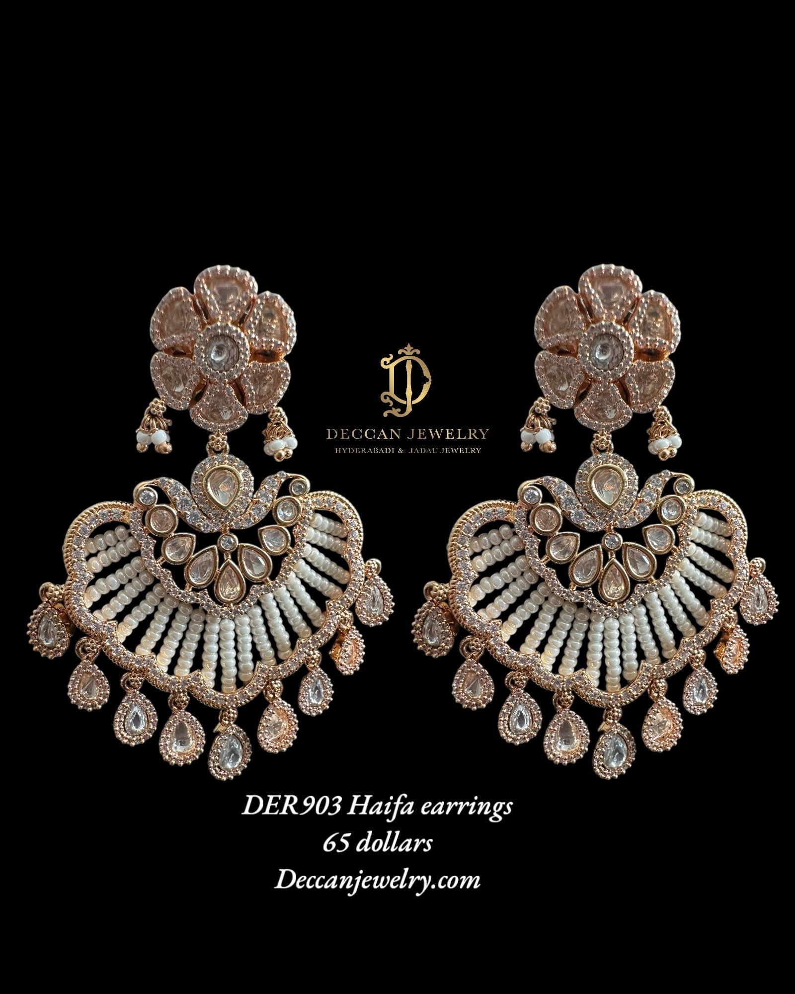 DER903 Haifa Polki earrings - Pearls( READY TO SHIP )