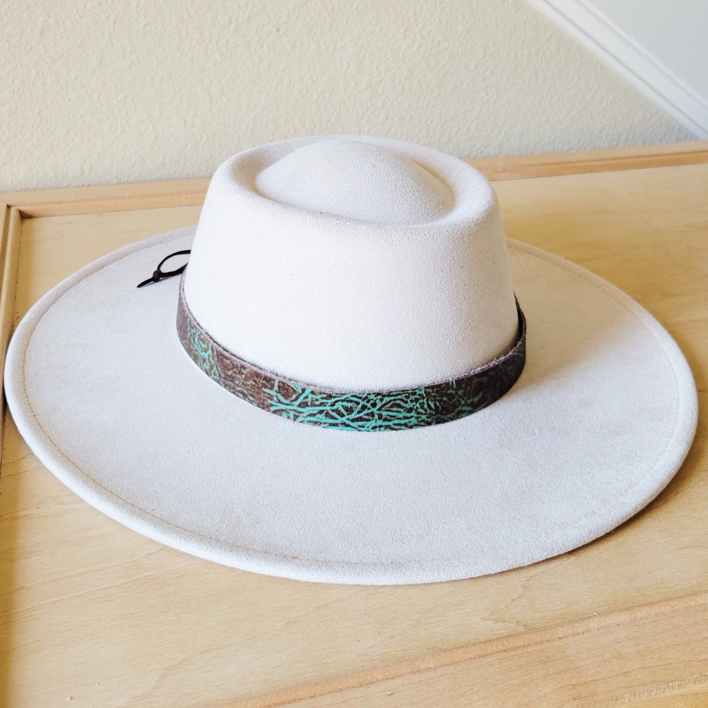 **Brown Turquoise Embossed Leather Hat Band Only 952r