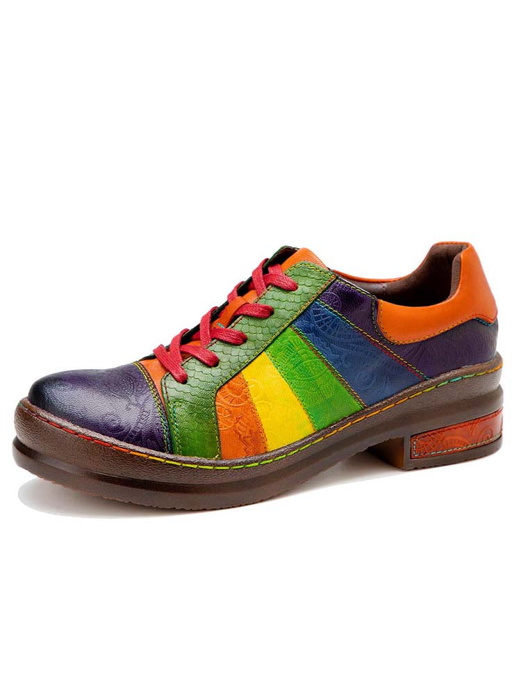 Casual Lace Up Loafers Shoes Women&amp;#39;s Leather Comfy Flats