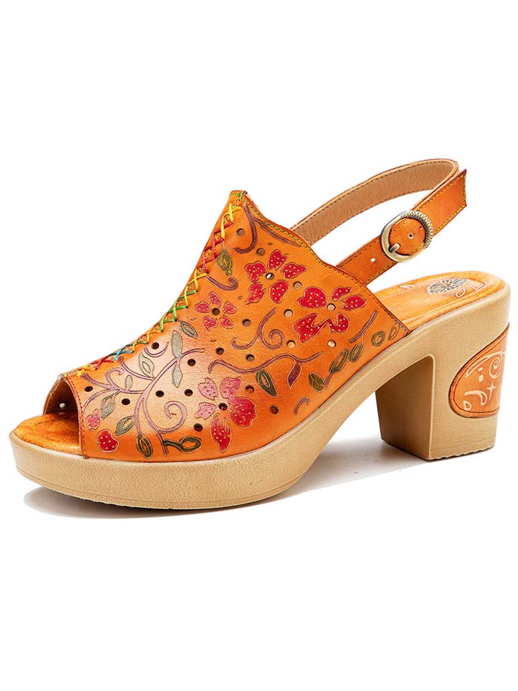 Fish Mouth Genuine Leather High Heel Sandals