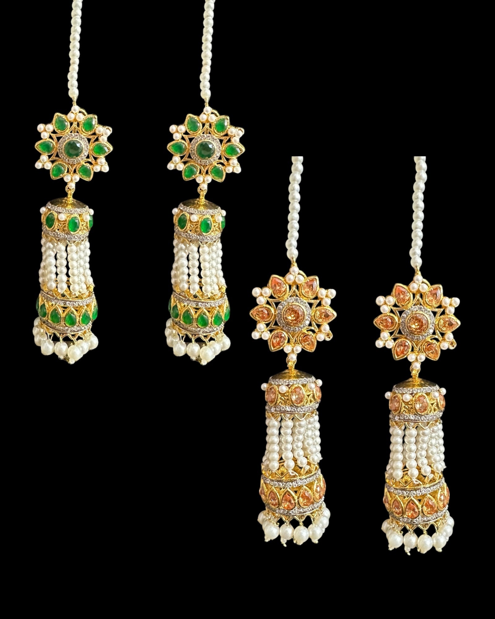 DER790 Zircon and pearl gold plated jhumka earrings ( READY TO SHIP )