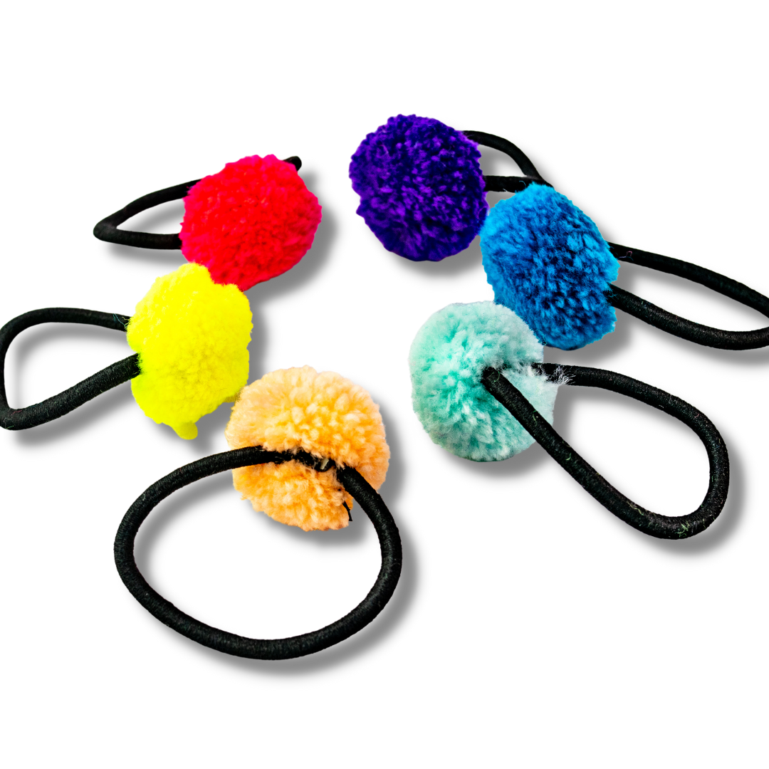 Pom Pom Hair Tie - 6 Pack Assorted - Thailand