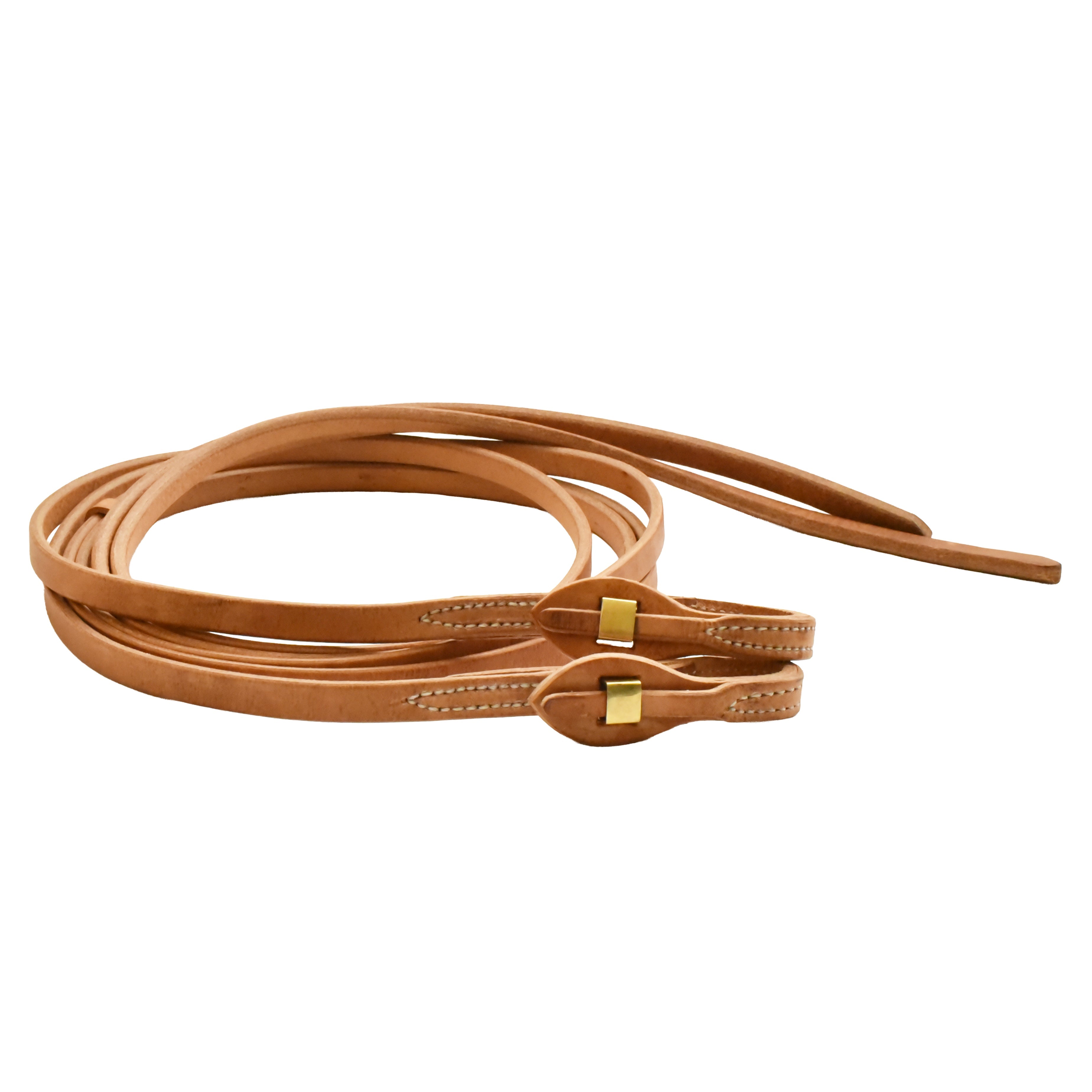 AJ Tack Harness Leather Brass Quick Change Split Reins - 5/8in x 8ft