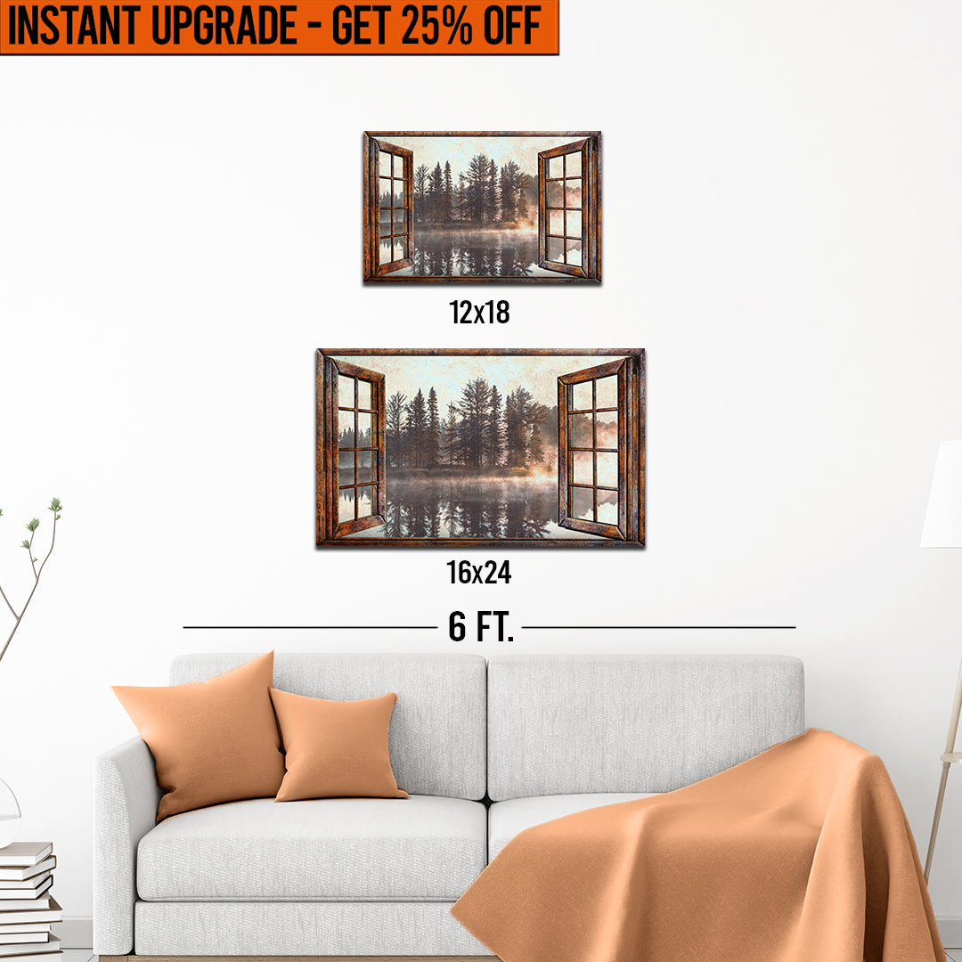 Upgrade Your 18x12 Inches &amp;#39;Foggy Autumn Lake View By The Window&amp;#39; Canvas To 24x16 Inches