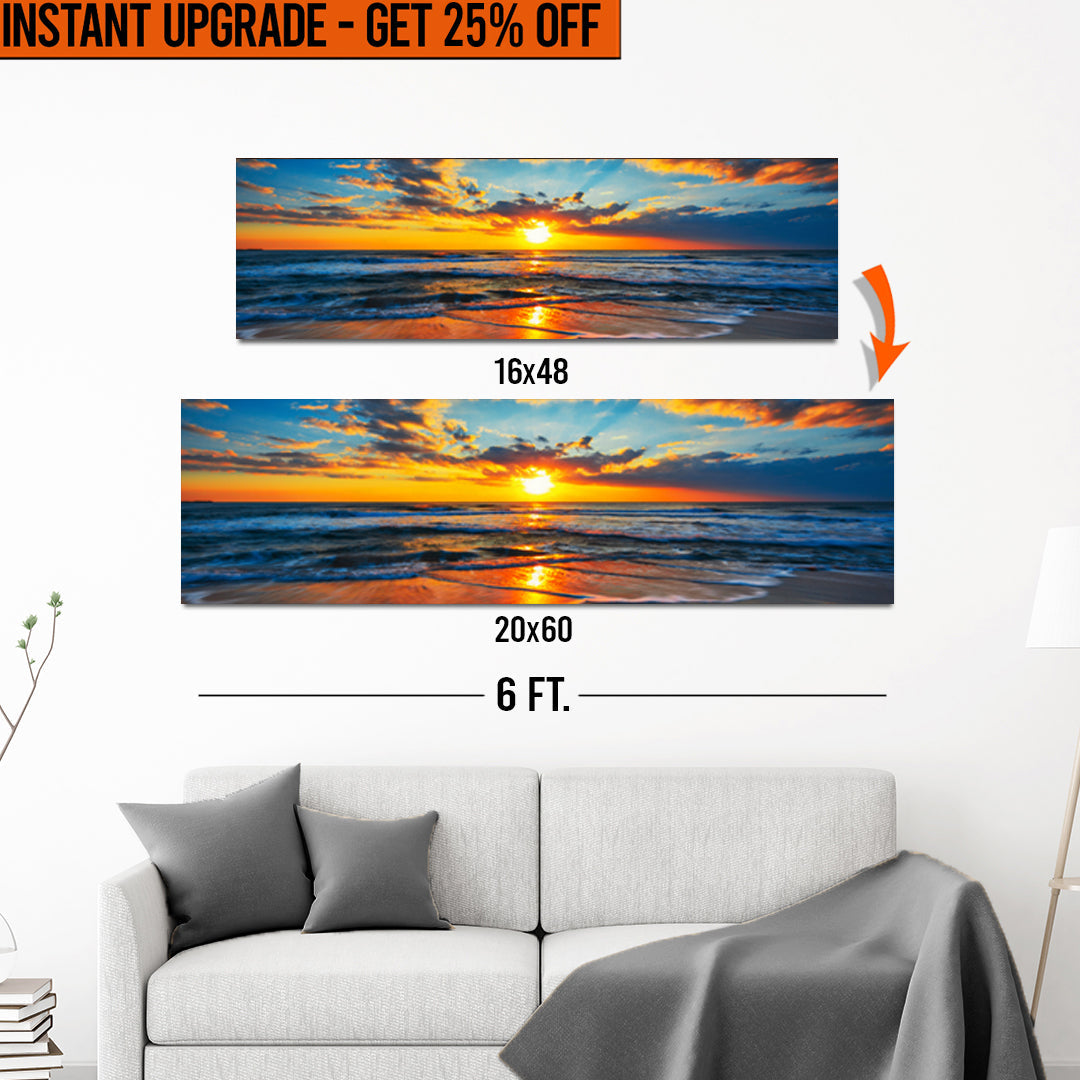 Upgrade Your 16x48 Inches &amp;#39;Sunrise On Atlantic Ocean&amp;#39; (Style 1) Canvas To 20x60 Inches