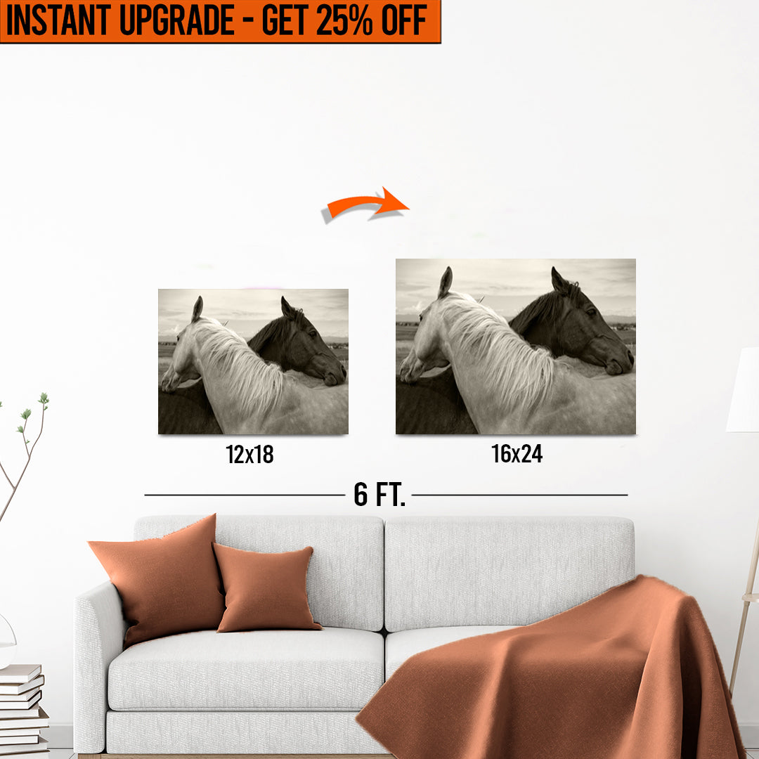 Upgrade Your 12x18 Inches &amp;#39;Monochrome Couple Horse&amp;#39; Canvas to 16x24 Inches