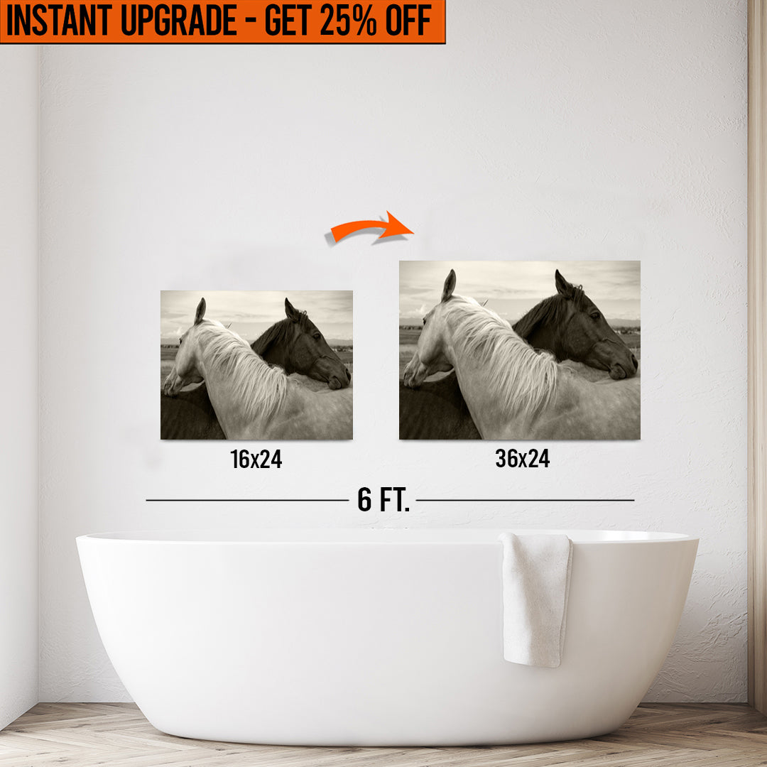 Upgrade Your 24x16 Inches &amp;#39;Monochrome Couple Horse&amp;#39; Canvas To 36x24 Inches