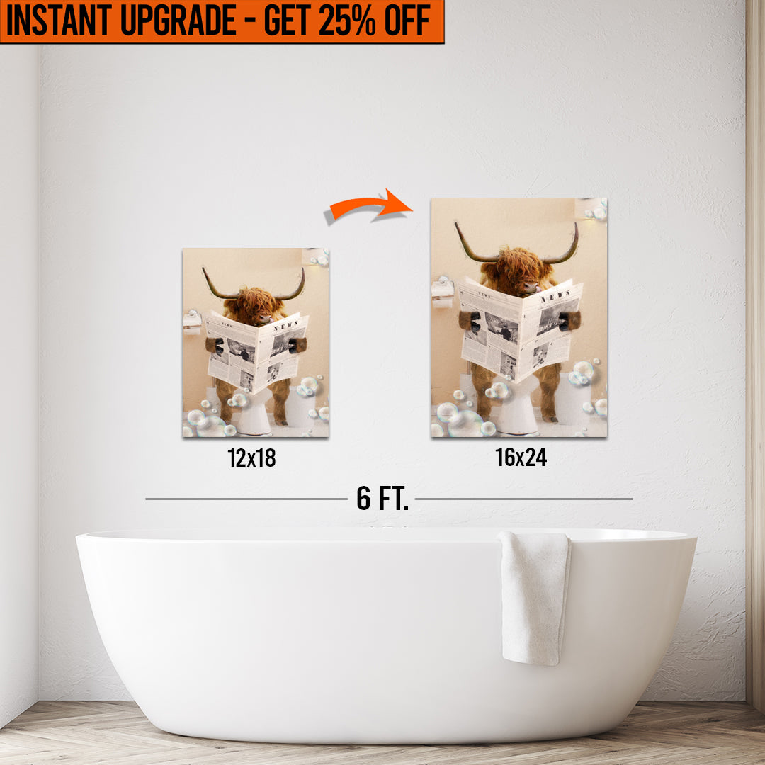 Upgrade Your 12x18 Inches &amp;#39;Highland Cow Reading Newspaper&amp;#39; Canvas Measuring 16x24 Inches