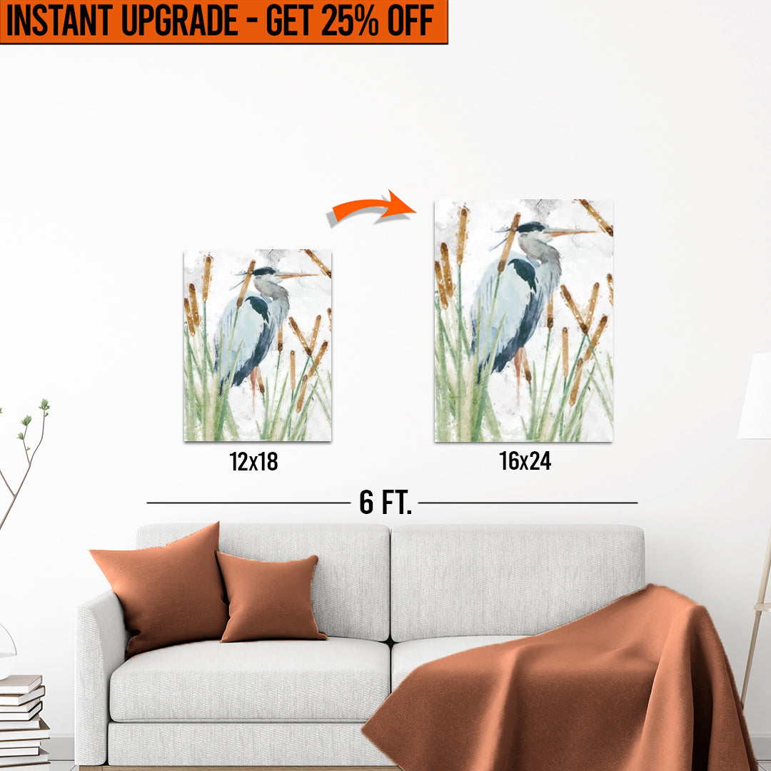 Upgrade Your 18x12 Inches &amp;#39;Heron In The Reeds&amp;#39; Canvas To 24x16 Inches