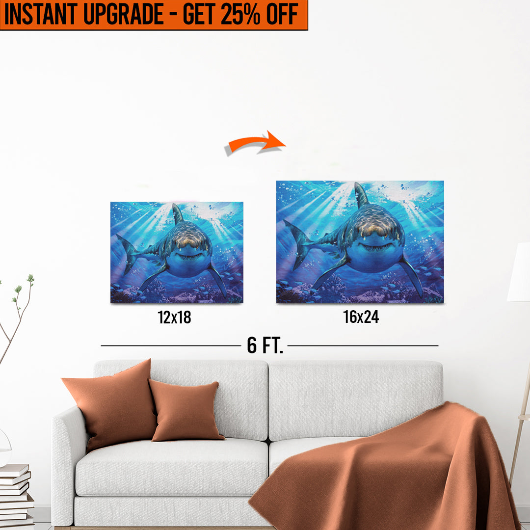 Upgrade Your 12x18 Inches &amp;#39;Underwater White Shark&amp;#39; Canvas to 16x24 Inches