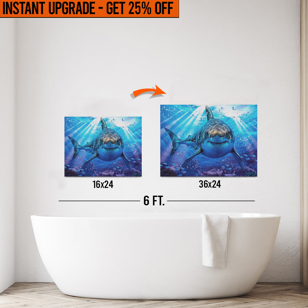 Upgrade Your 24x16 Inches &amp;#39;Underwater White Shark&amp;#39; Canvas To 36x24 Inches