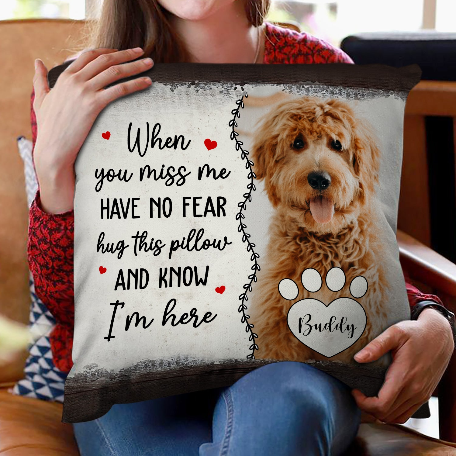 Custom Photo Have No Fear Hug This Pillow - Personalized Custom Pillow - Memorial Gift For Family, Siblings, Friends, Dog Lovers, Cat Lovers