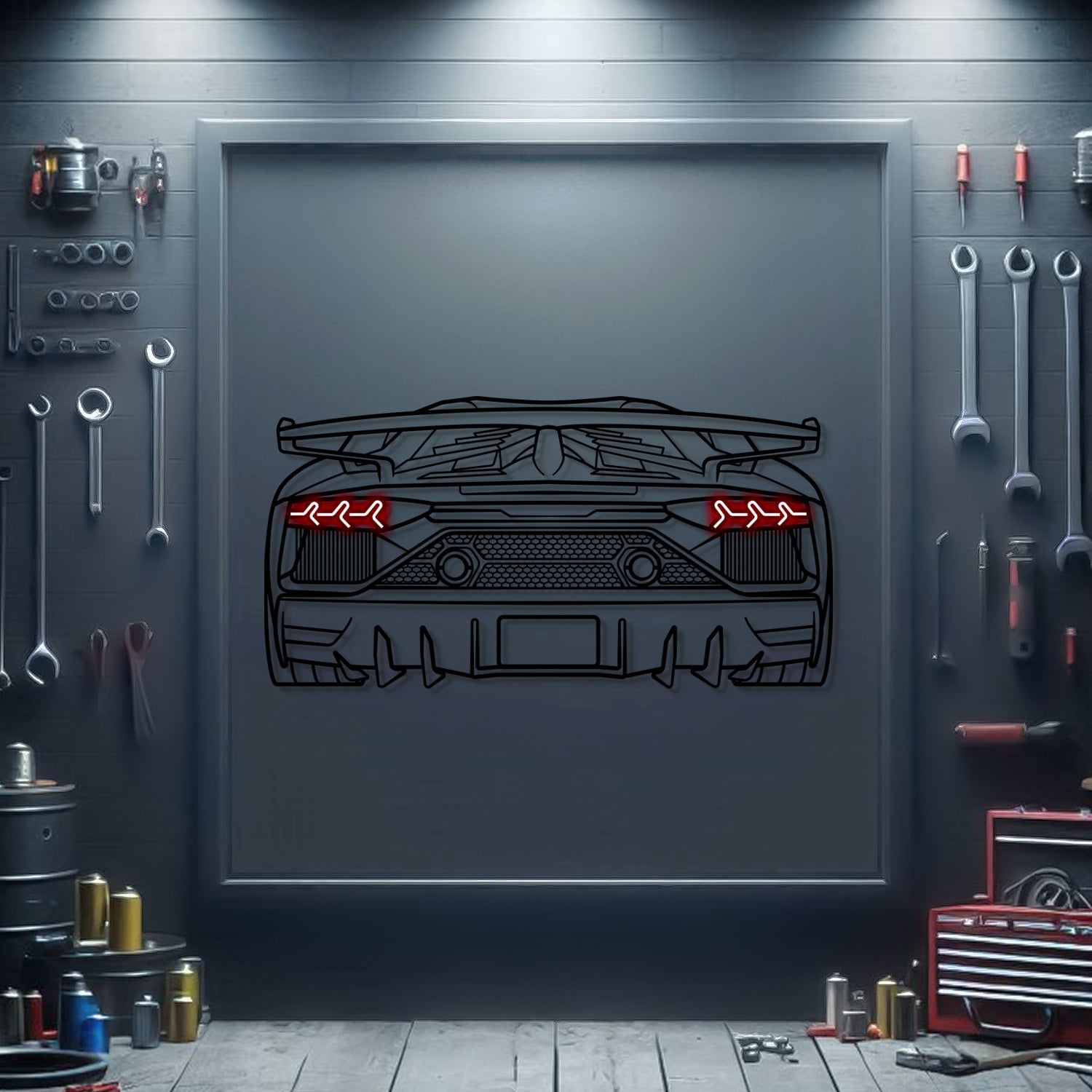 Aventador SJ Oper Door Back View Metal Neon Car Wall Art - MTN0227