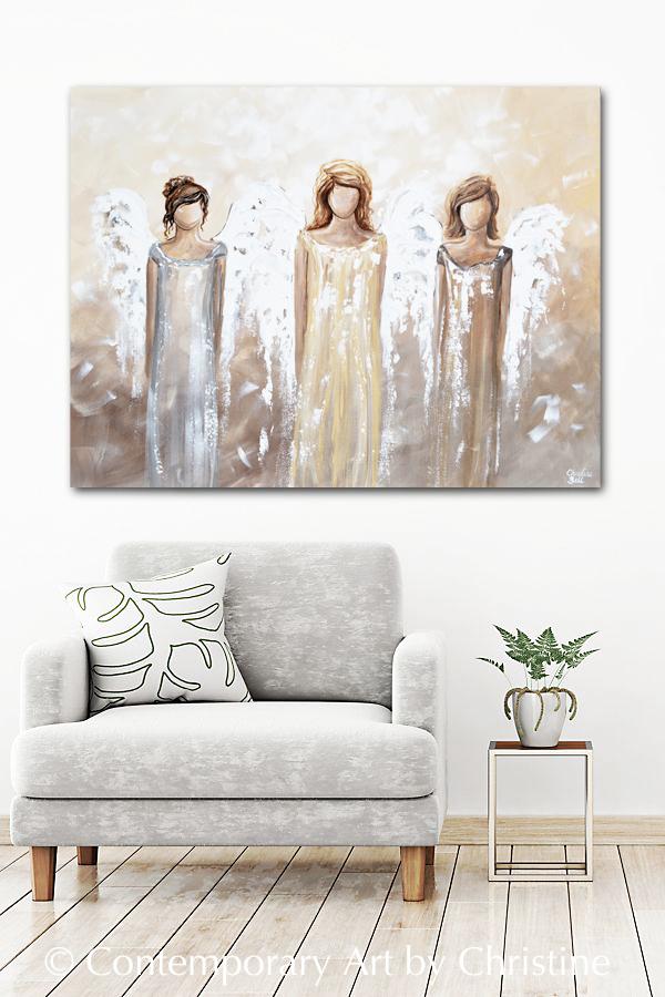 "Surrounding You with Light" GICLEE PRINT Abstract Modern Angel Painting 3 Angels Guardian Angel Figurative