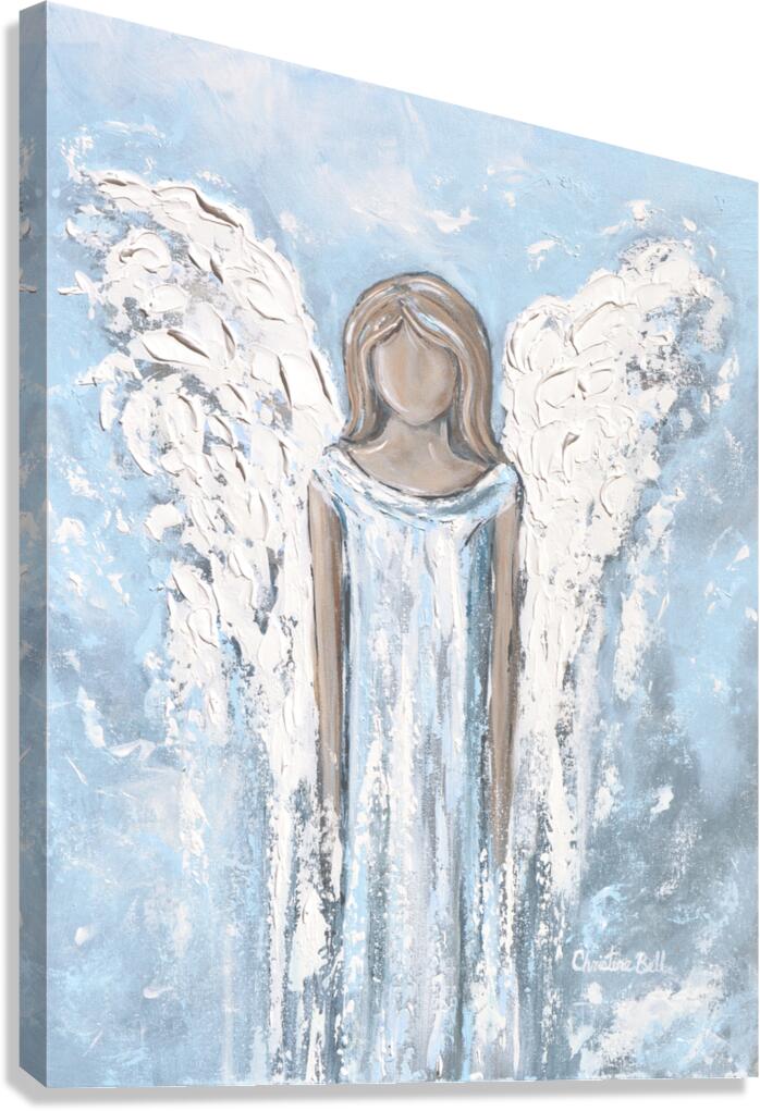 "Love's Angel" GICLEE PRINT, Angel Painting, Light Blue Grey White Guardian Angel