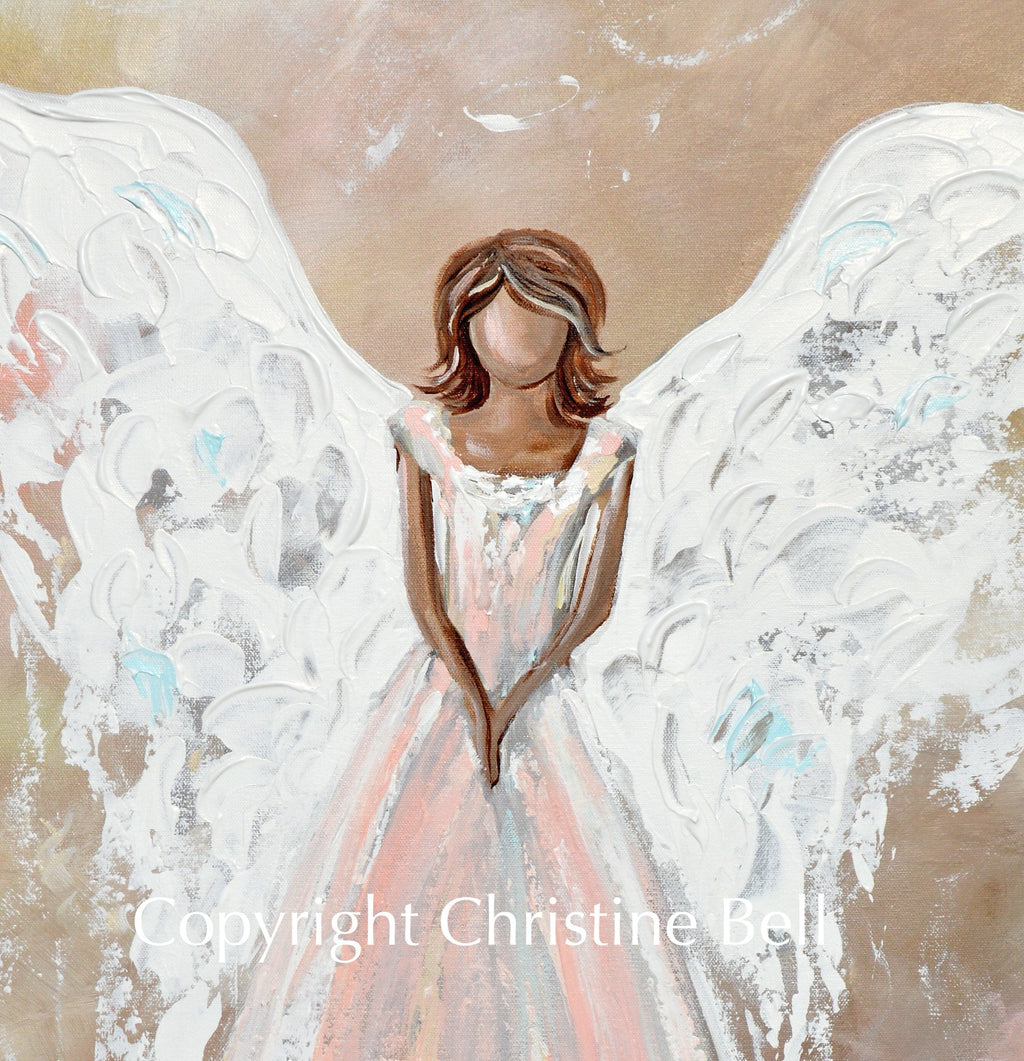 "The Love of My Heart" GICLEE PRINT Abstract Angel Painting Elegant Guardian Angel Pink White