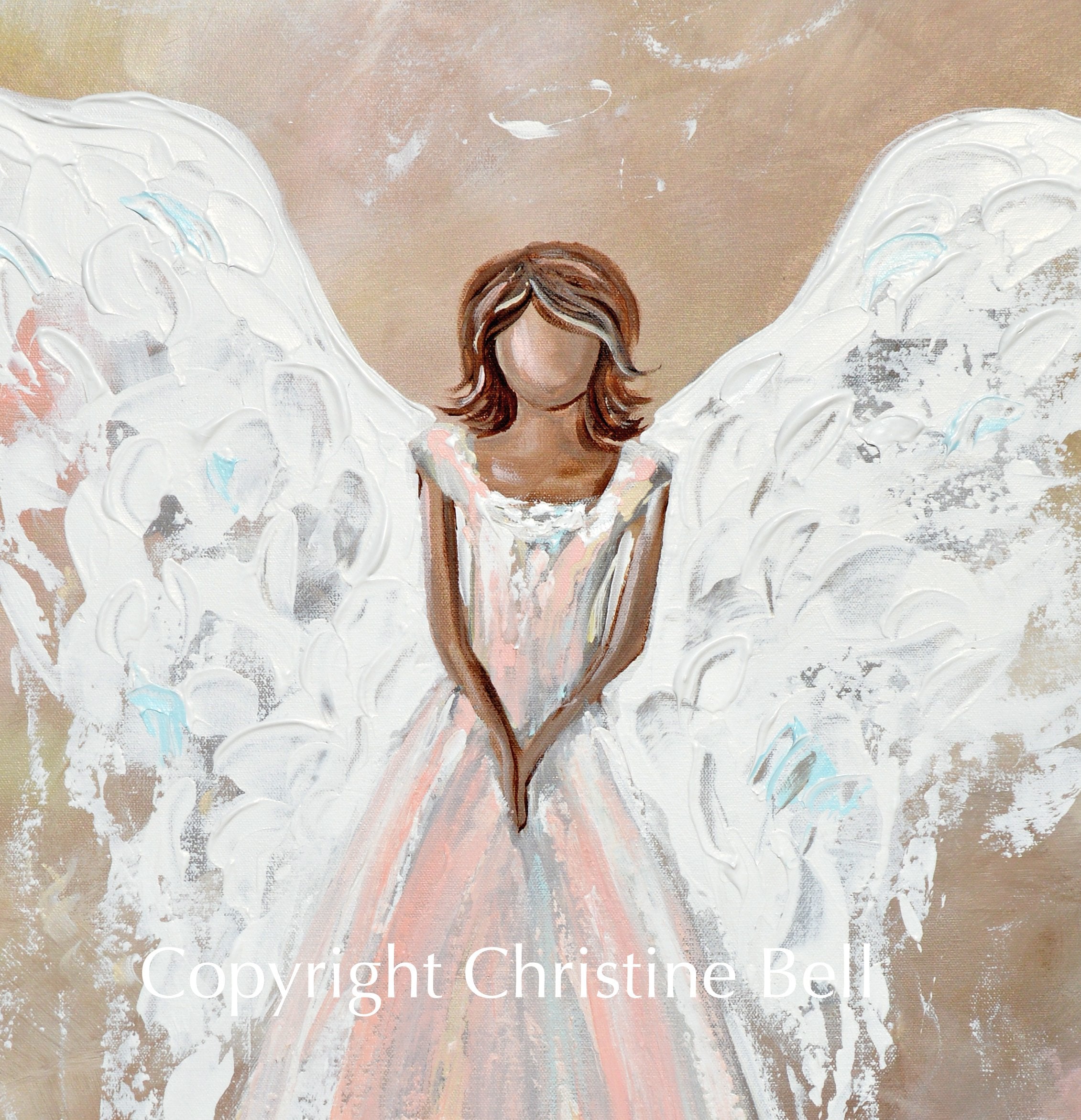 "The Love of My Heart" GICLEE PRINT Abstract Angel Painting Elegant Guardian Angel Pink White