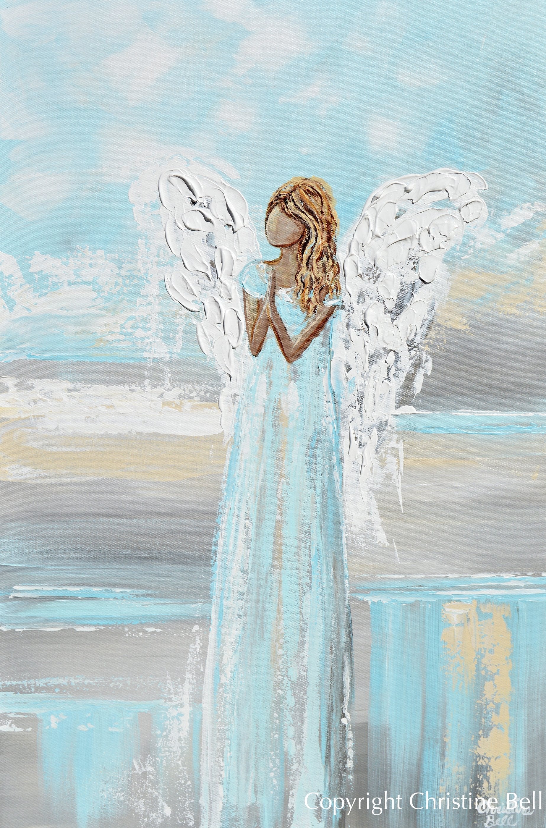 "Prayers of Hope" GICLEE PRINT Abstract Angel Painting Elegant Guardian Angel Cream White