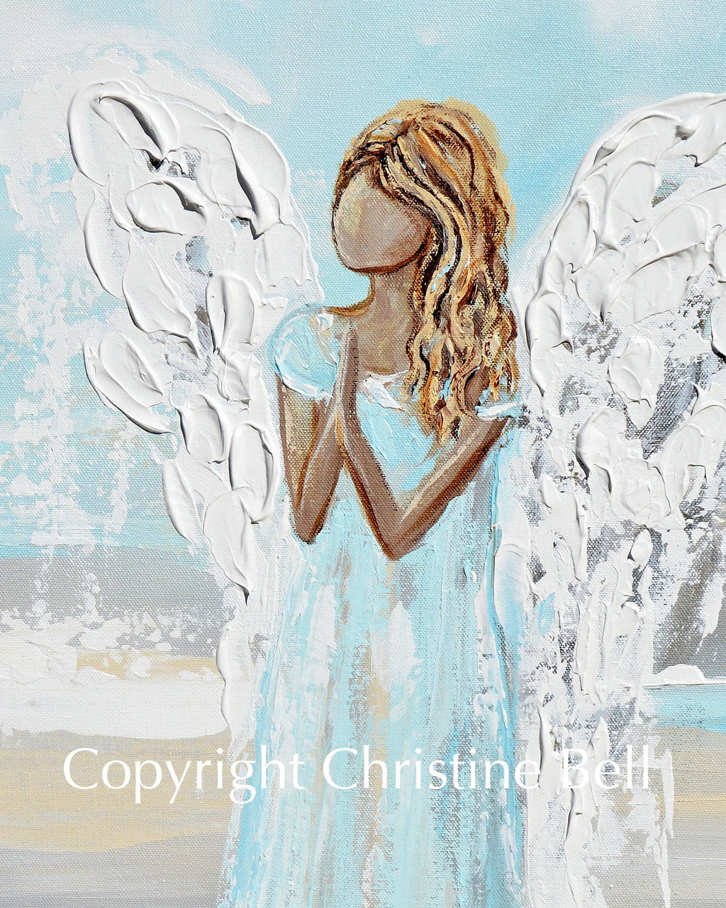 "Prayers of Hope" GICLEE PRINT Abstract Angel Painting Elegant Guardian Angel Cream White
