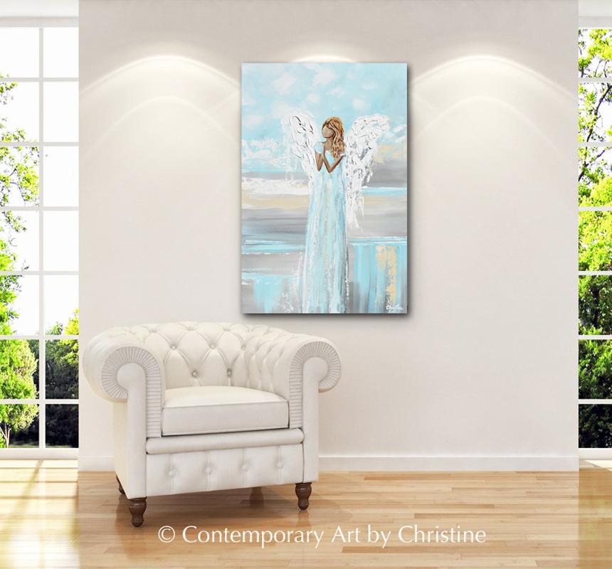 "Prayers of Hope" GICLEE PRINT Abstract Angel Painting Elegant Guardian Angel Cream White