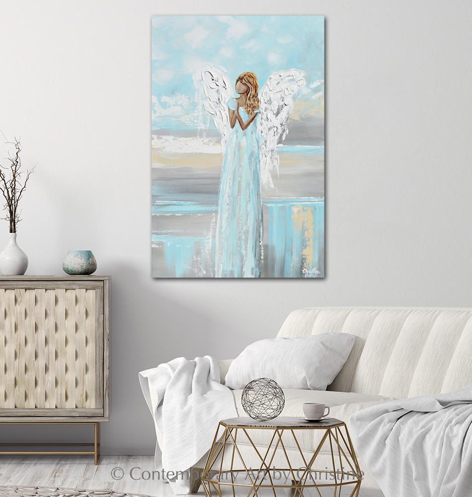 "Prayers of Hope" GICLEE PRINT Abstract Angel Painting Elegant Guardian Angel Cream White