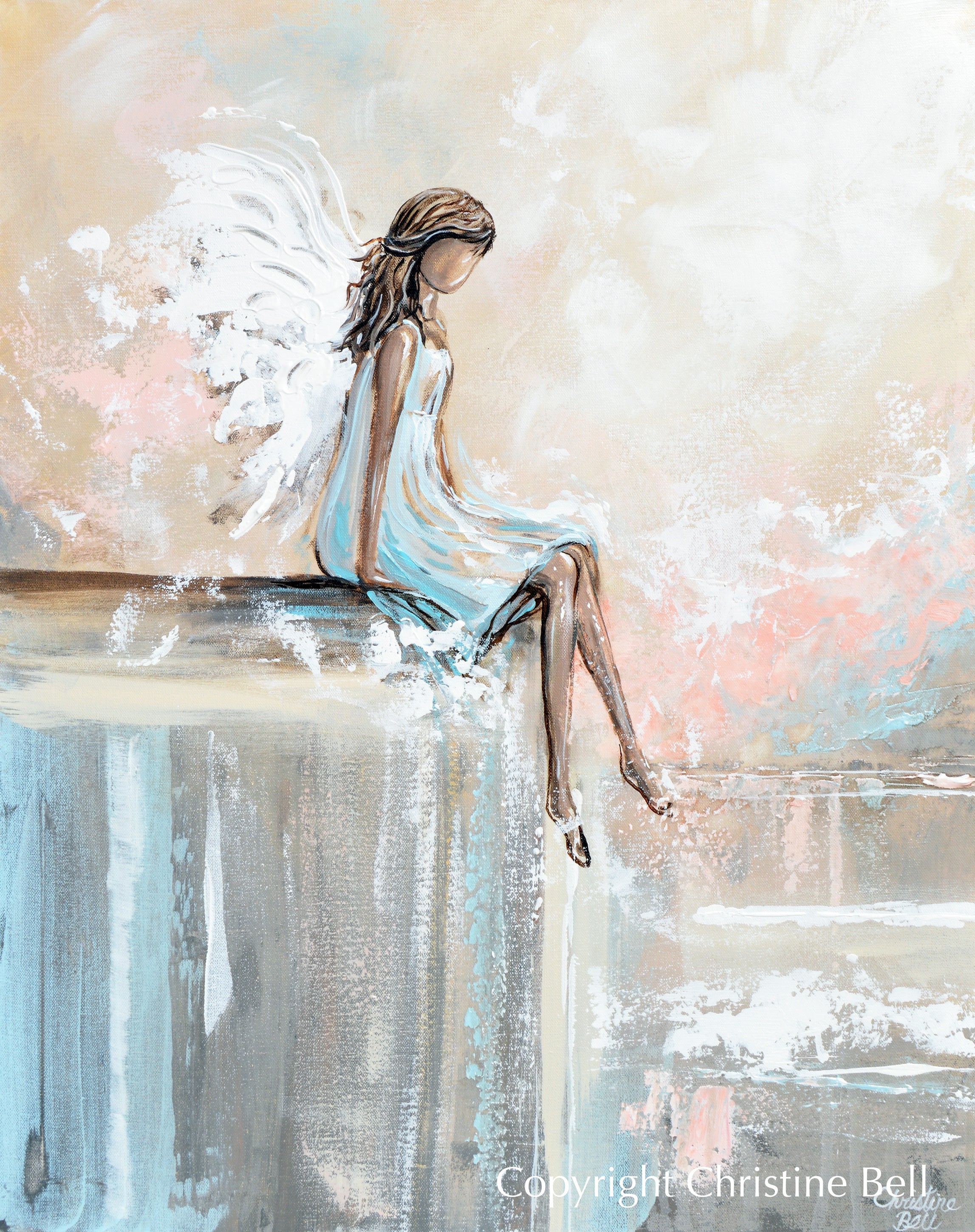 SPECIAL RELEASE GICLEE PRINT &amp;quot;Forever Watching Over&amp;quot; Abstract Angel Painting Guardian Angel Sitting