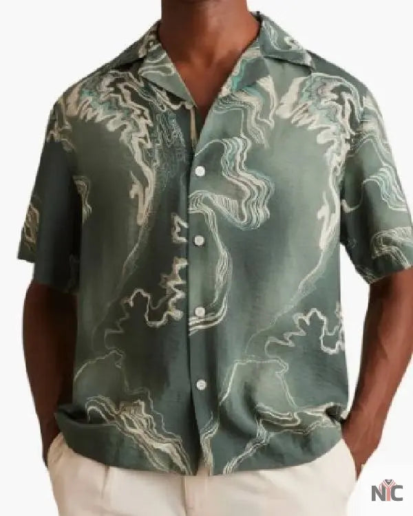 Access Hollywood Scott Evans Green Printed Shirt