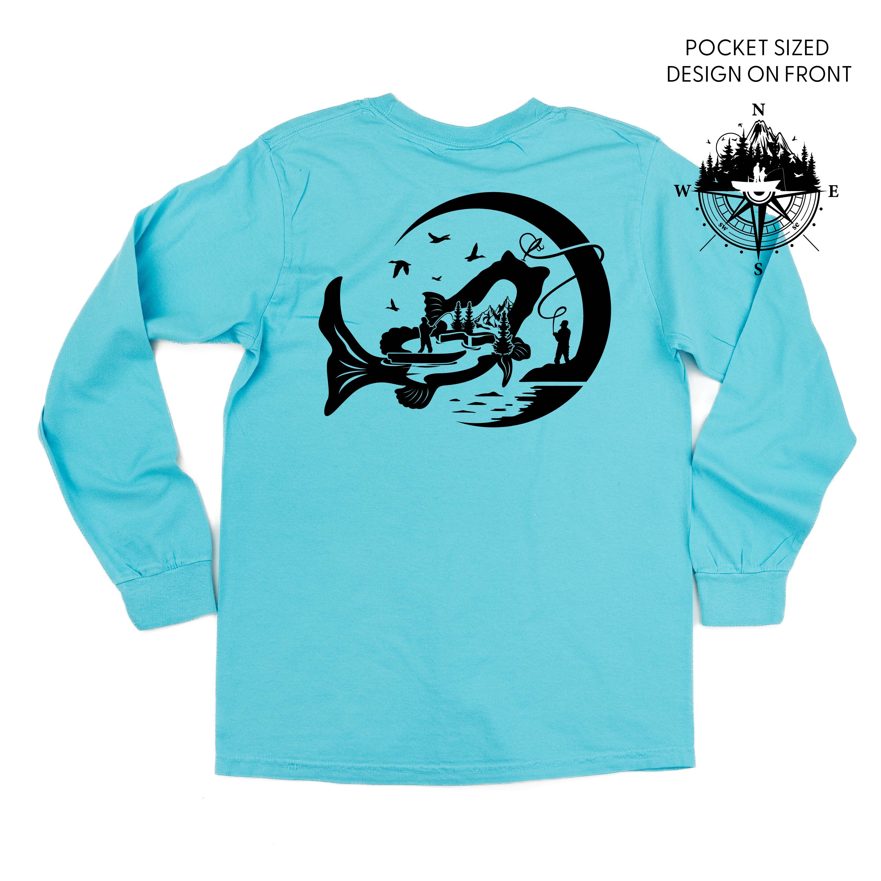 Fishing Compass - Fishing Scene (pf&amp;b) - Long Sleeve Comfort Colors Tee