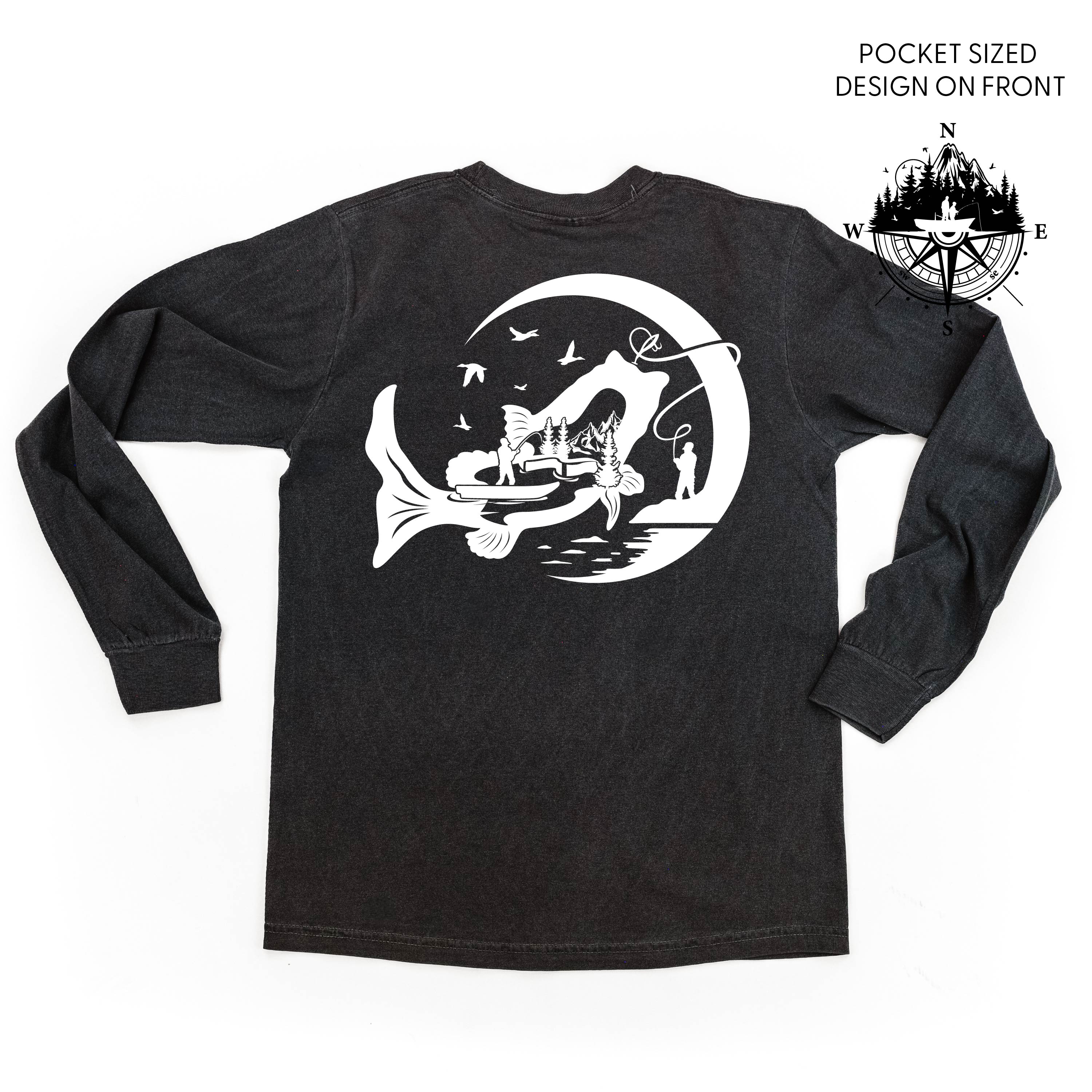 Fishing Compass - Fishing Scene (pf&amp;b) - Long Sleeve Comfort Colors Tee