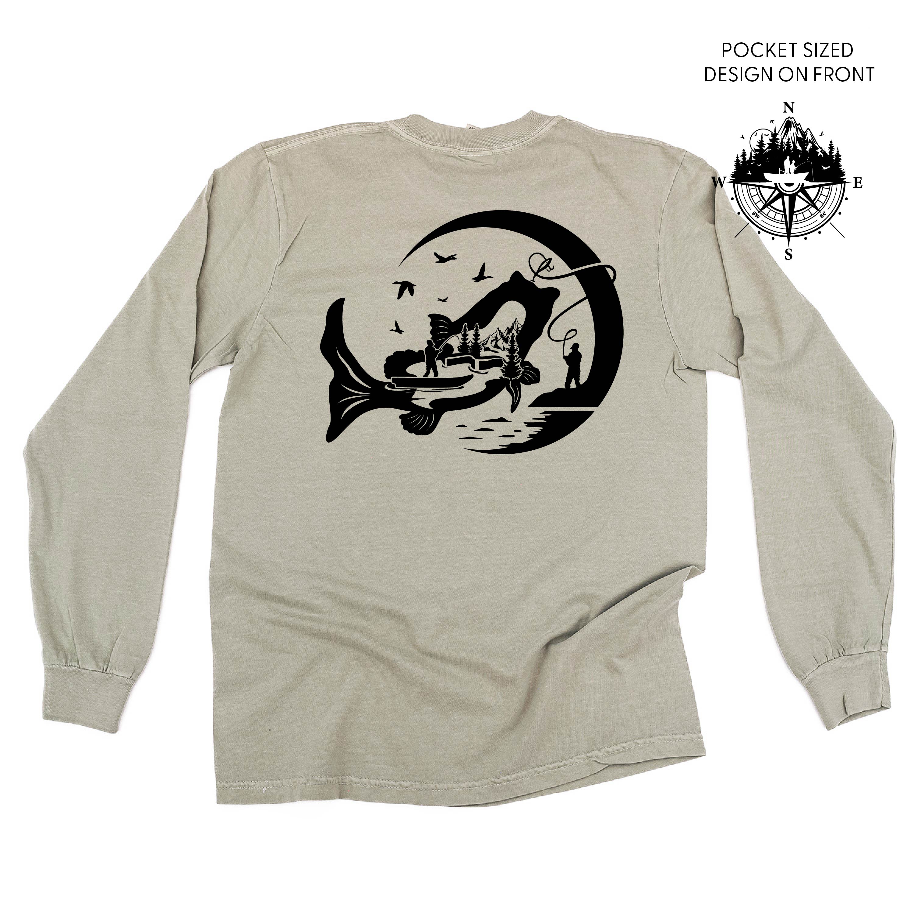 Fishing Compass - Fishing Scene (pf&amp;amp;b) - Long Sleeve Comfort Colors Tee