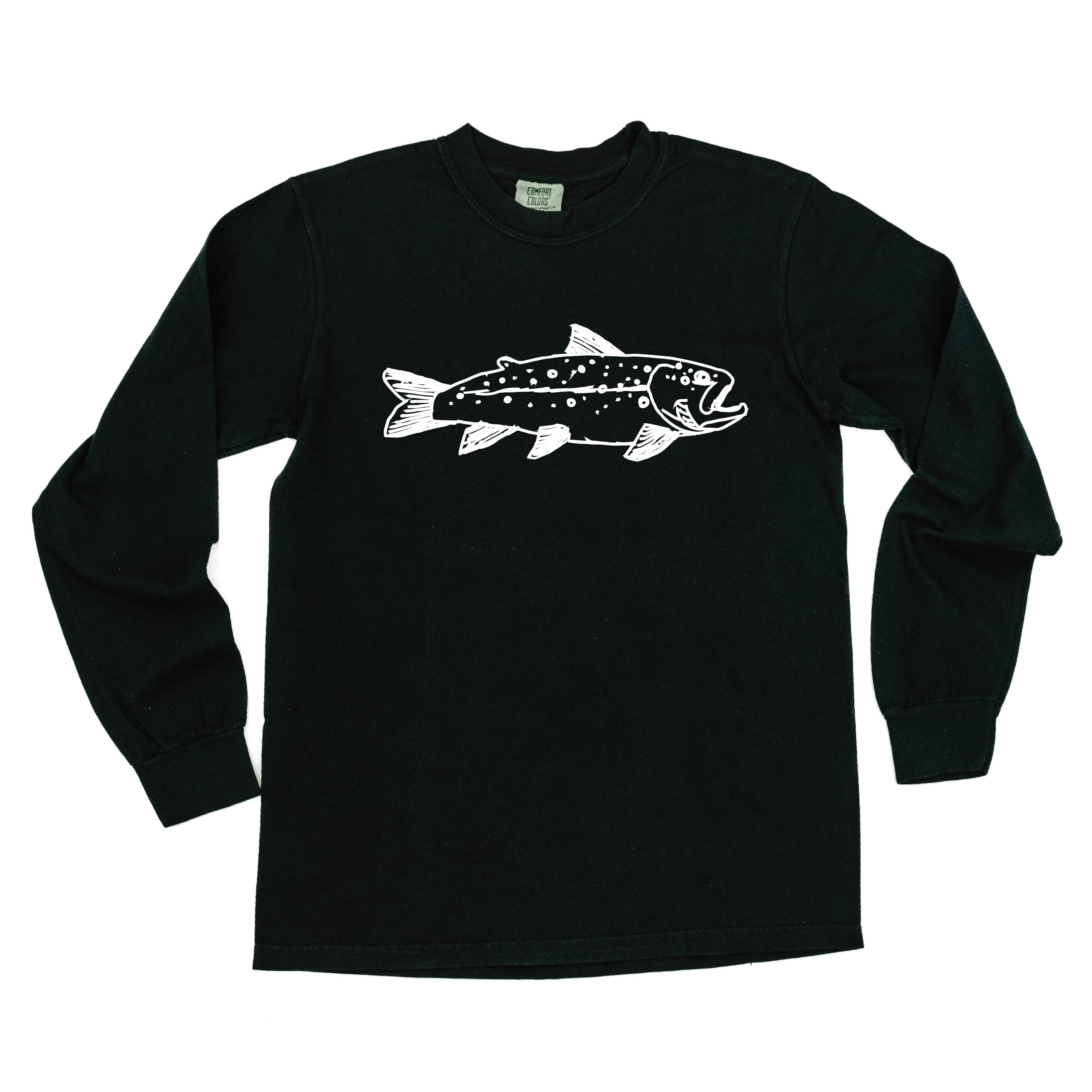Hand Drawn Brook Trout - Long Sleeve Comfort Colors Tee
