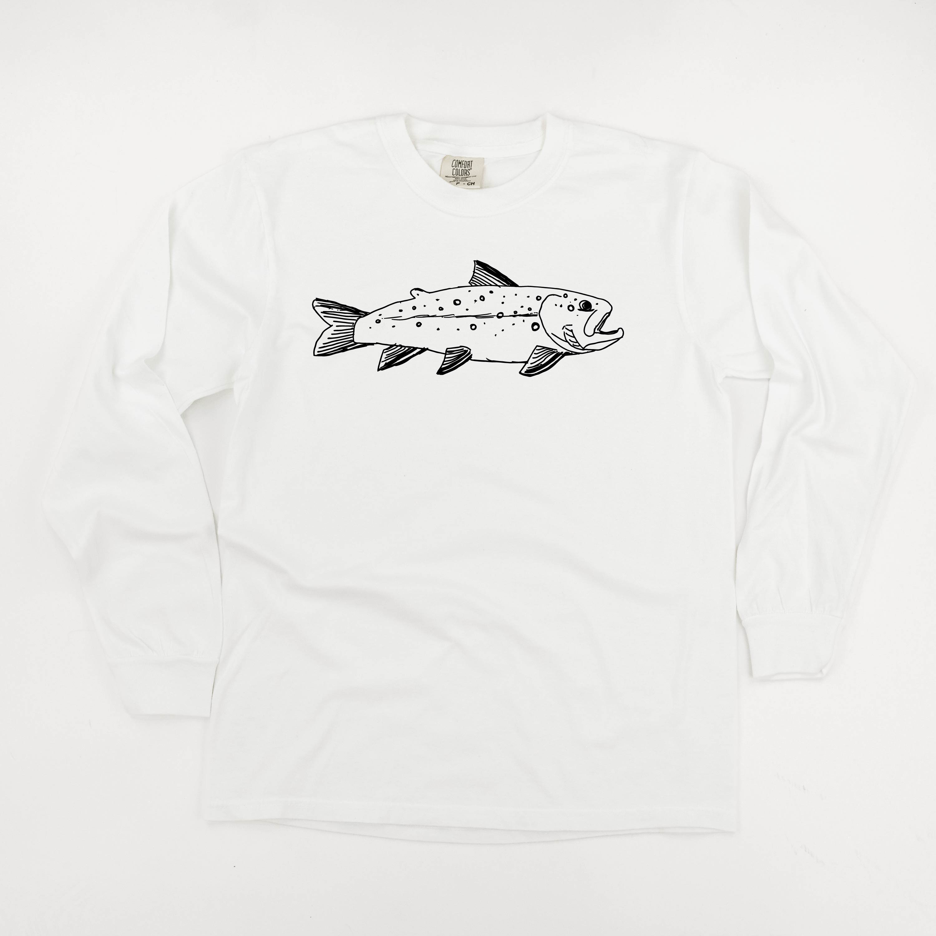 Hand Drawn Brook Trout - Long Sleeve Comfort Colors Tee