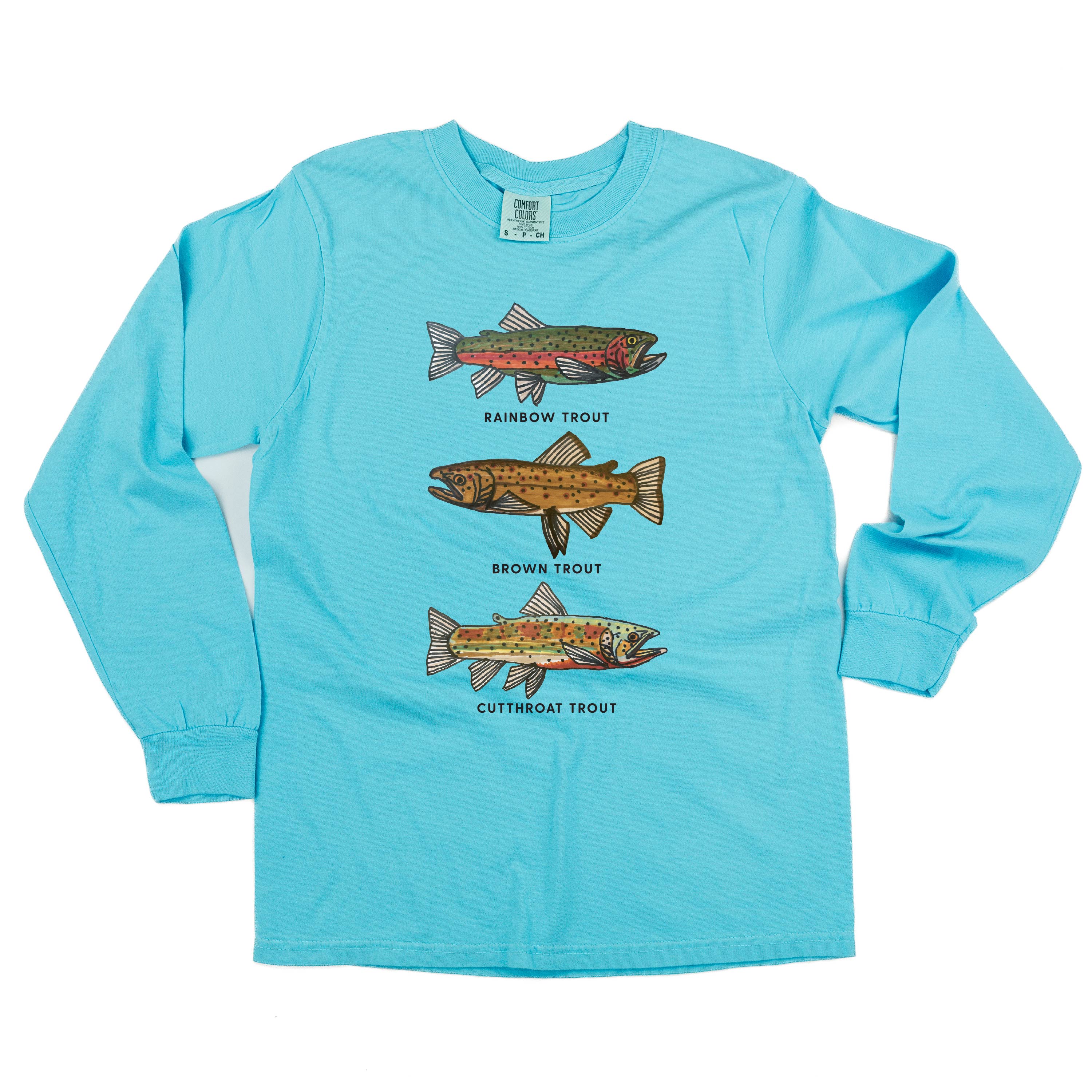 Trout Chart - Hand Drawn - LONG SLEEVE Comfort Colors Tee