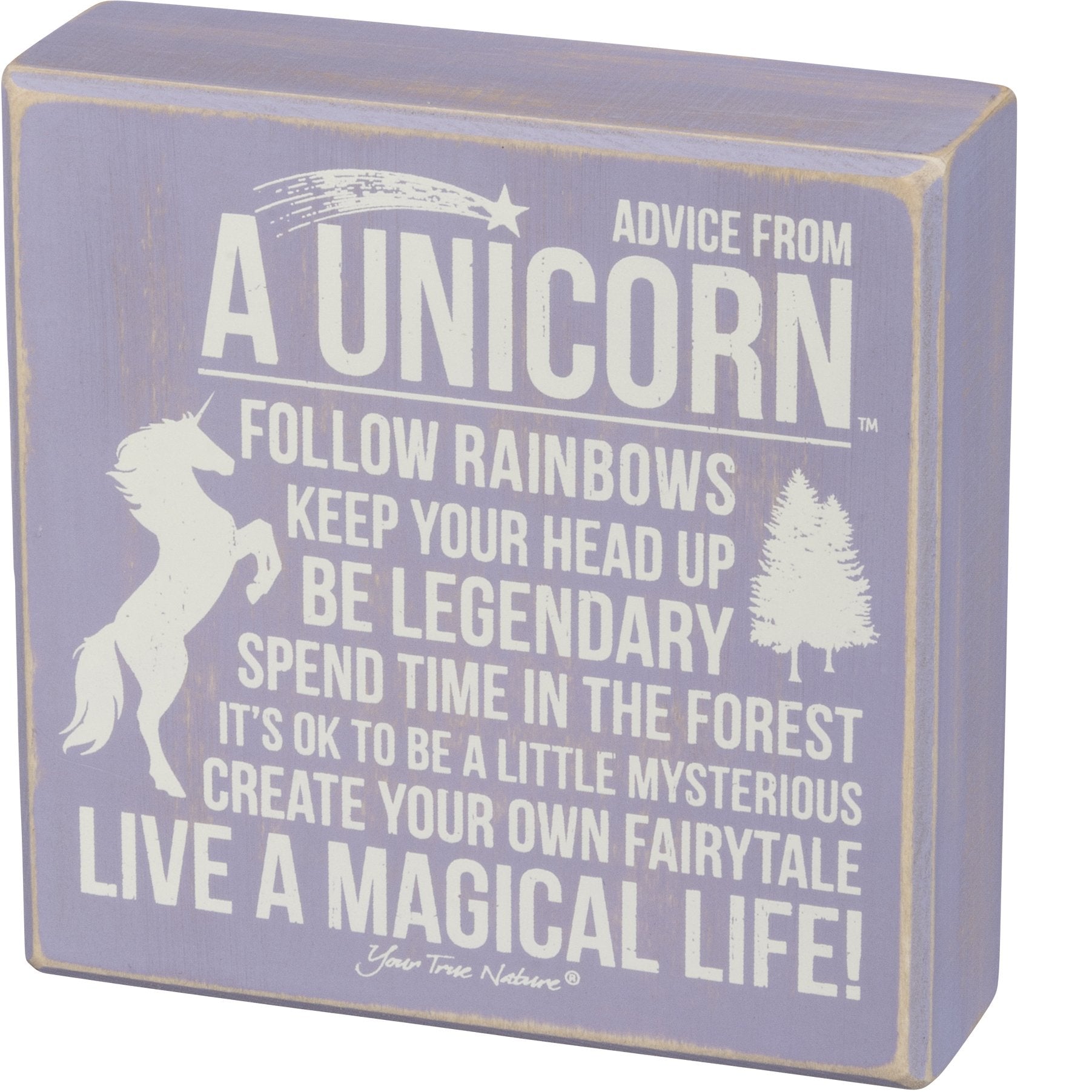 Advice From Unicorn Wooden Box Sign | Purple with White Lettering 6&amp;quot; x 6&amp;quot;