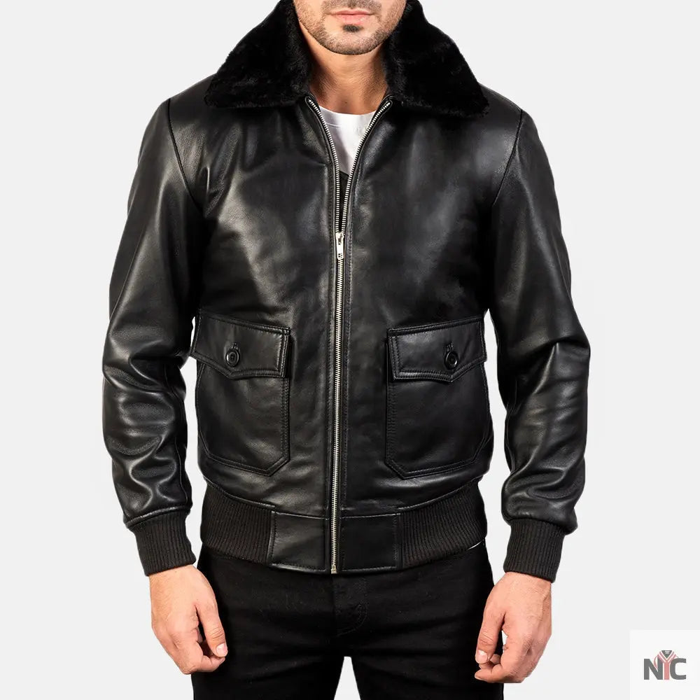 Airin G-1 Black Leather Bomber Jacket