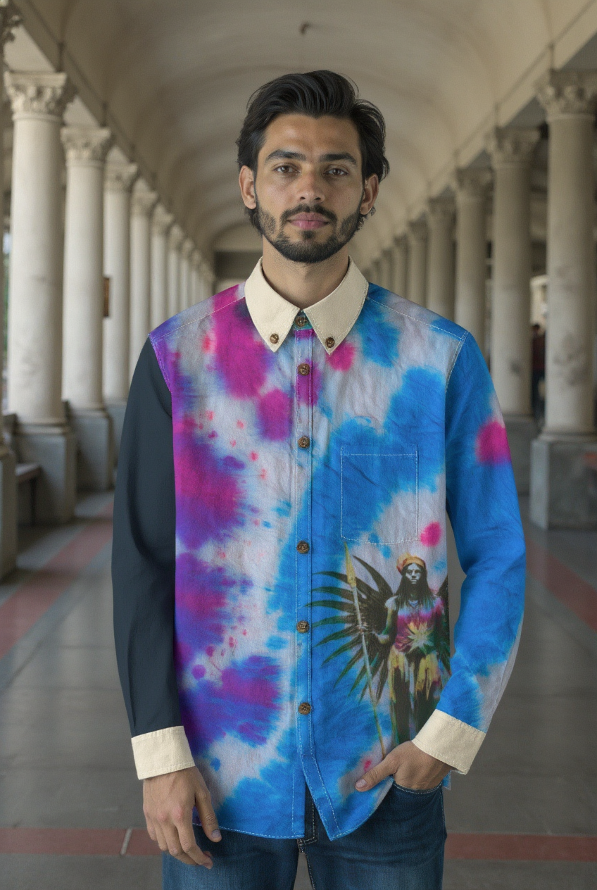 Amaru Khan Tye-Dye Men&amp;#39;s Cotton Long Sleeve Collar Shirt
