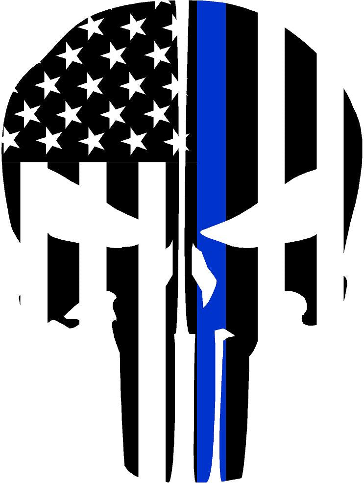 THIN BLUE LINE FLAG PUNISHER SKULL REAR HELMET REFLECTIVE HELMET DECAL