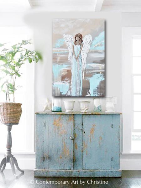 &quot;Found Hope&quot; GICLEE PRINT Abstract Angel Painting Elegant Guardian Angel Blue White