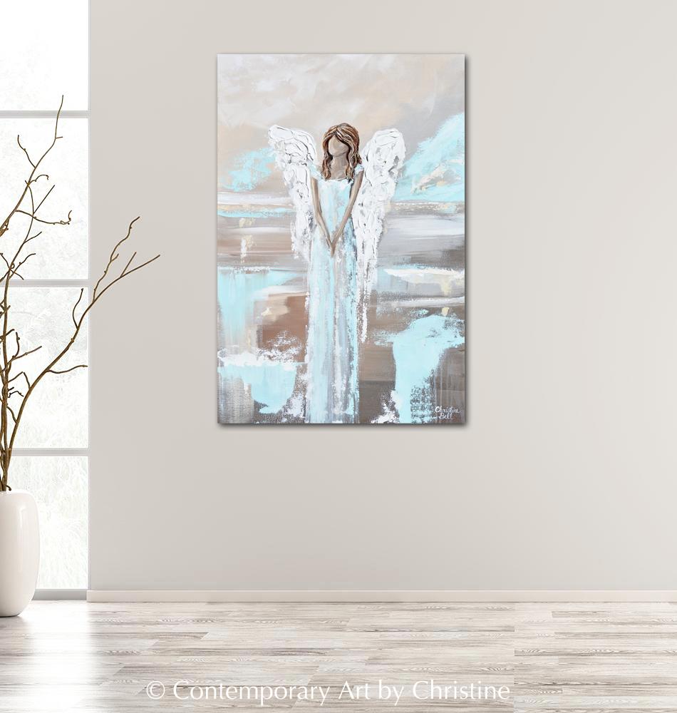 &quot;Found Hope&quot; GICLEE PRINT Abstract Angel Painting Elegant Guardian Angel Blue White
