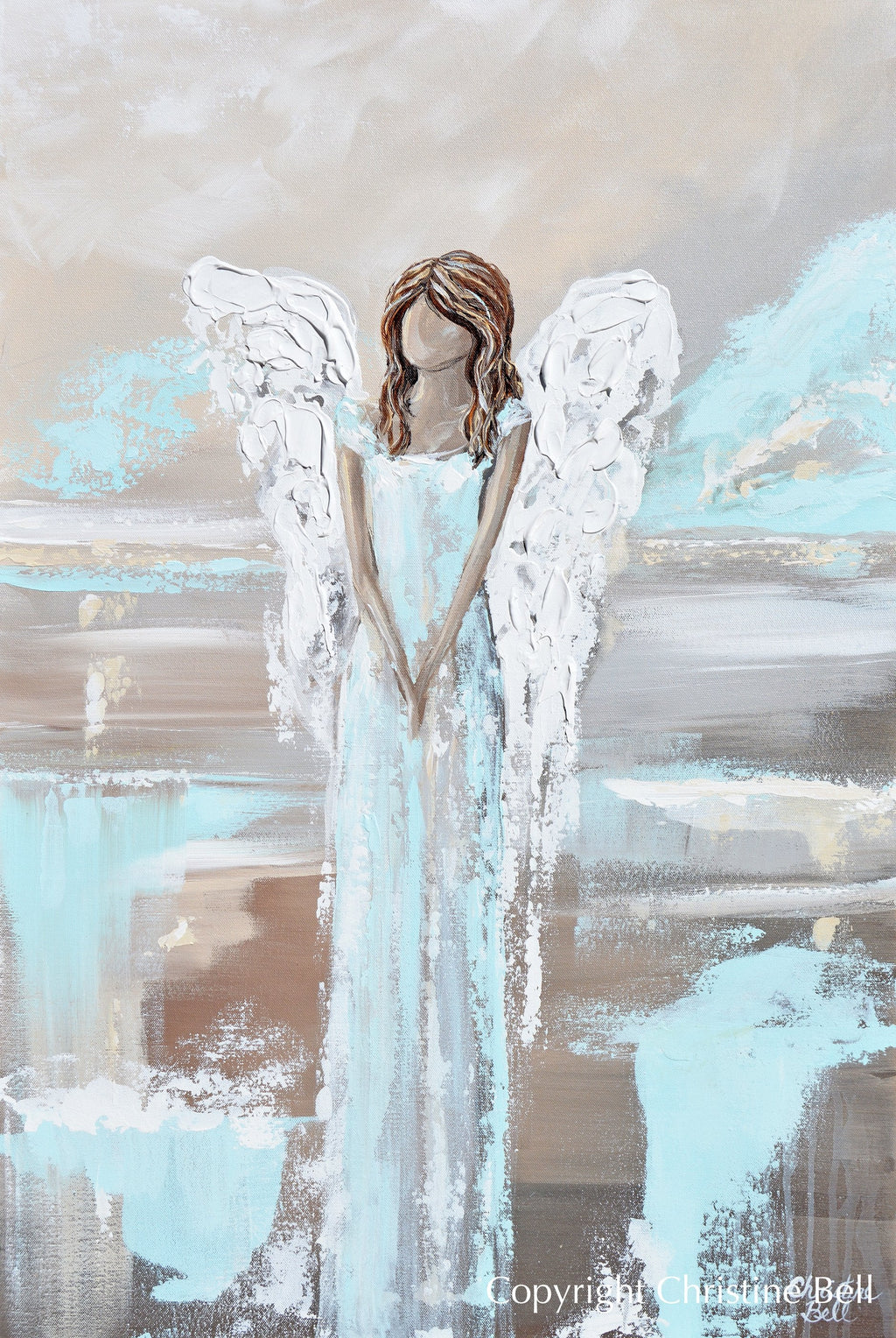 "Found Hope" GICLEE PRINT Abstract Angel Painting Elegant Guardian Angel Blue White