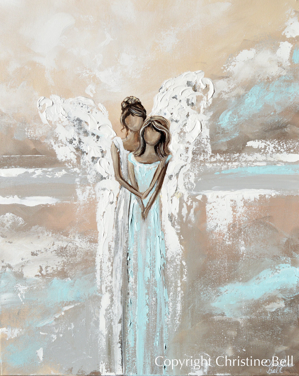 "I've Got You" SPECIAL RELEASE GICLEE PRINT Abstract Angel Painting Woman with Guardian Angel Mother Child / Sisters