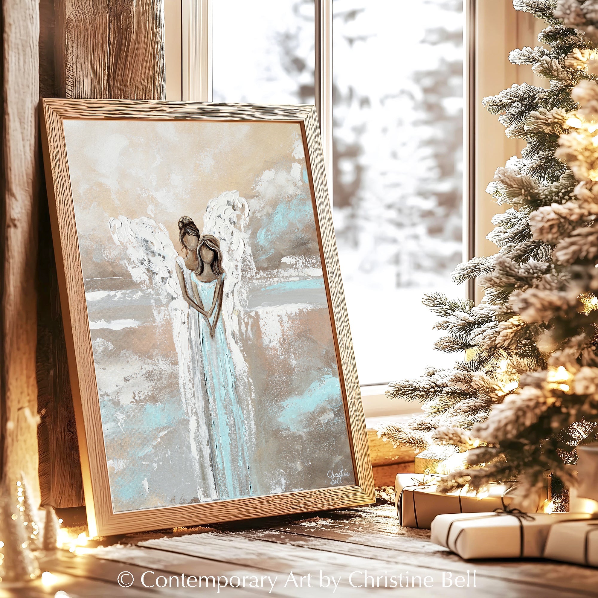 "I've Got You" SPECIAL RELEASE GICLEE PRINT Abstract Angel Painting Woman with Guardian Angel Mother Child / Sisters