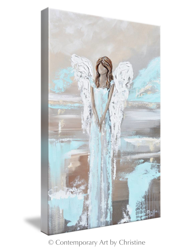 &quot;Found Hope&quot; GICLEE PRINT Abstract Angel Painting Elegant Guardian Angel Blue White