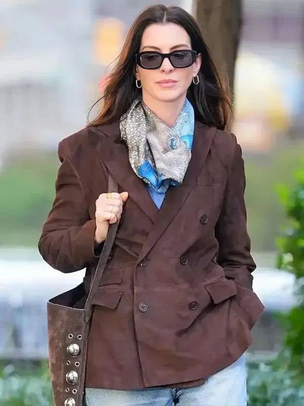Anne Hathaway The Devil Wears Prada 2 Suede Leather Blazer