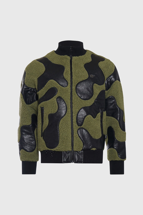 Sherpa &amp;amp; Faux Leather Bomber Jacket