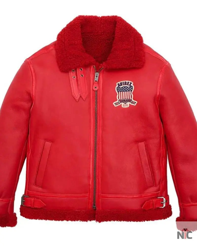 Avirex B3 Bomber Red Shearling Leather Jacket