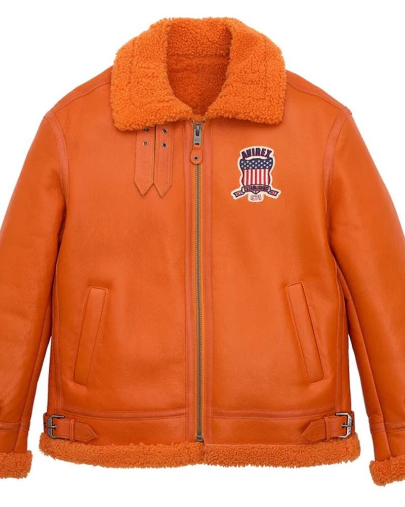 Avirex Icon B3 Shearling Orange Leather Bomber Jacket