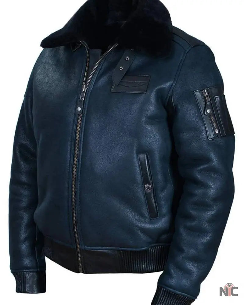 B-15 Fast Eagle Sheepskin Navy Blue Flight Jacket