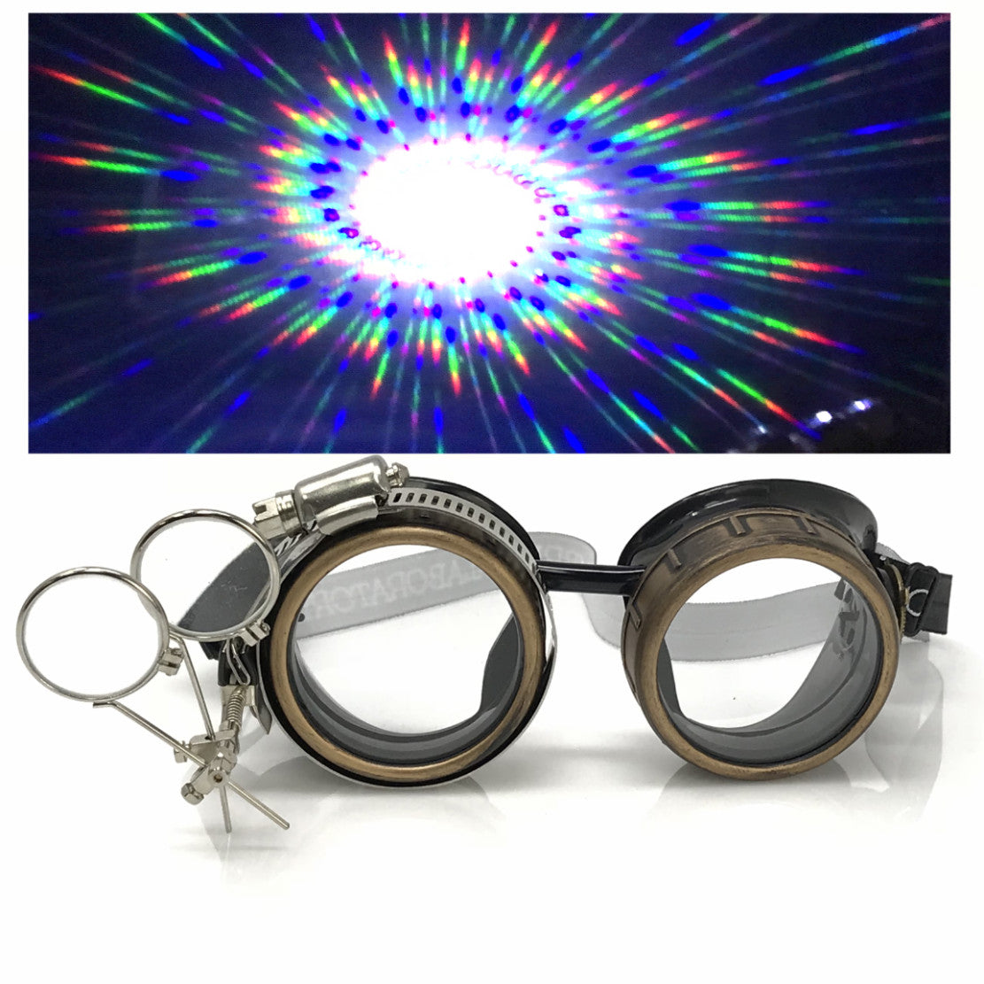 Steampunk Goggles with magnifying loupes crystal clear spiral diffraction lenses